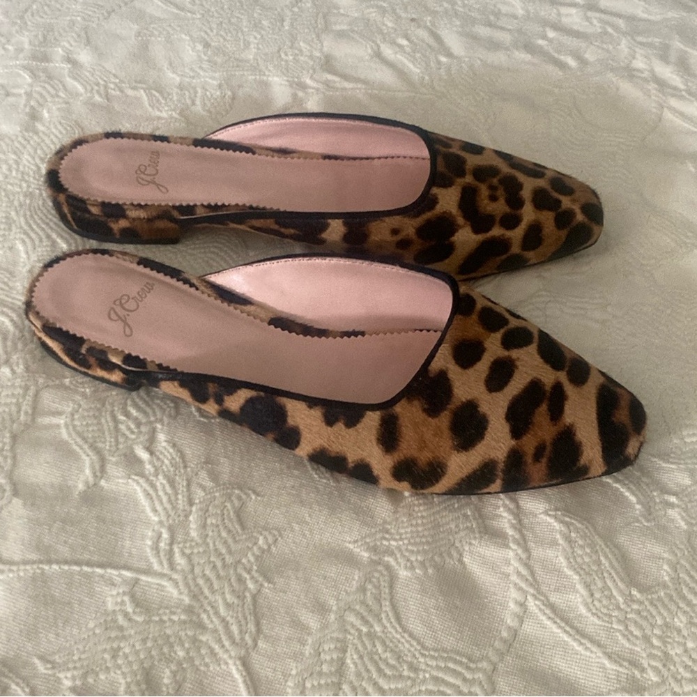 J. Crew Carolyn Mule Flats in Calf Hair Leopard Print Size 6.5